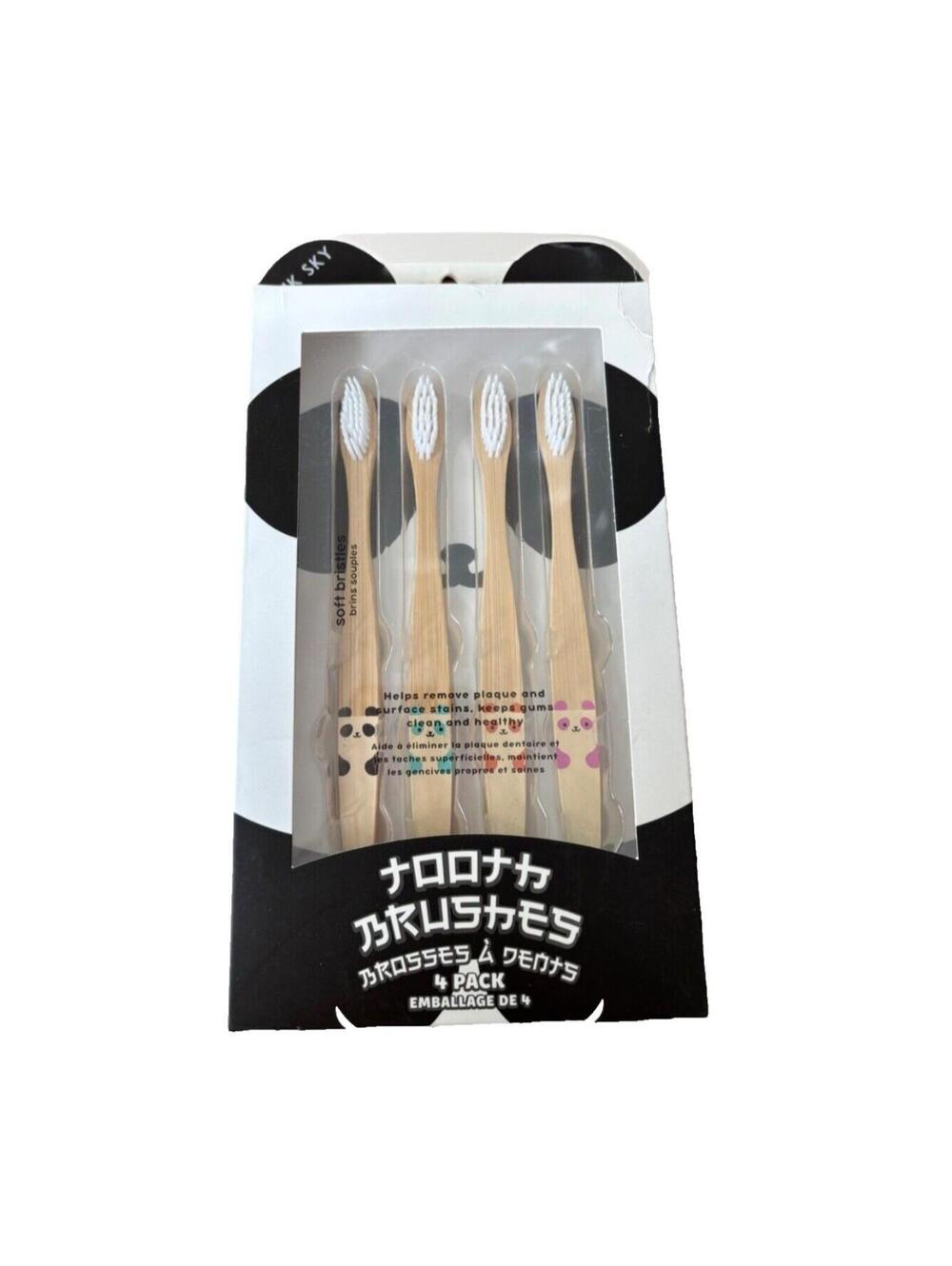 Soft Bristle ToothBrush Set 4pc Kawaii Cute Wooden Panda Bamboo Toothbrushes NEW
